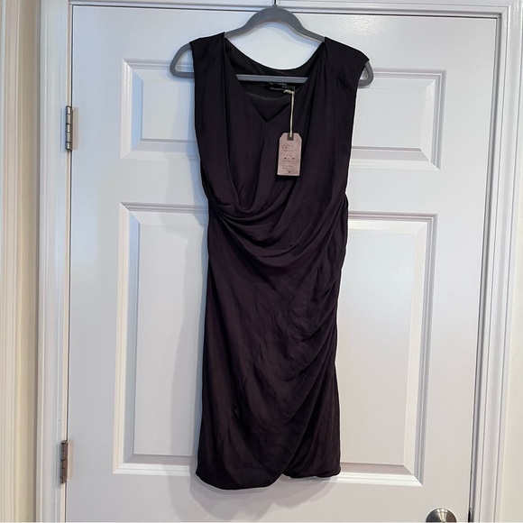 NWT AllSaints Sala Dress Size 4 Granite Gray Japanese Cloth Draped Ruched - Picture 1 of 16